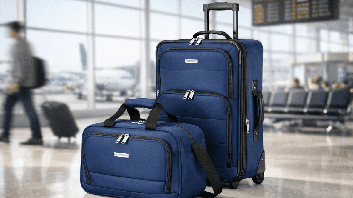 Amazon Basics Softside Luggage Set with spinner wheels and expandable suitcases for travel