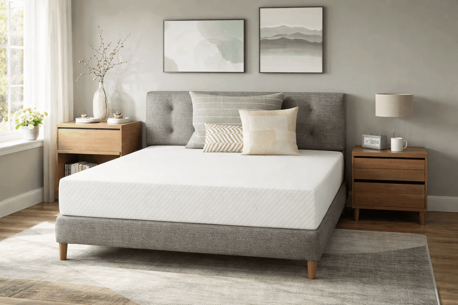 “Full size GAESTE cooling gel memory foam mattress on modern platform bed”