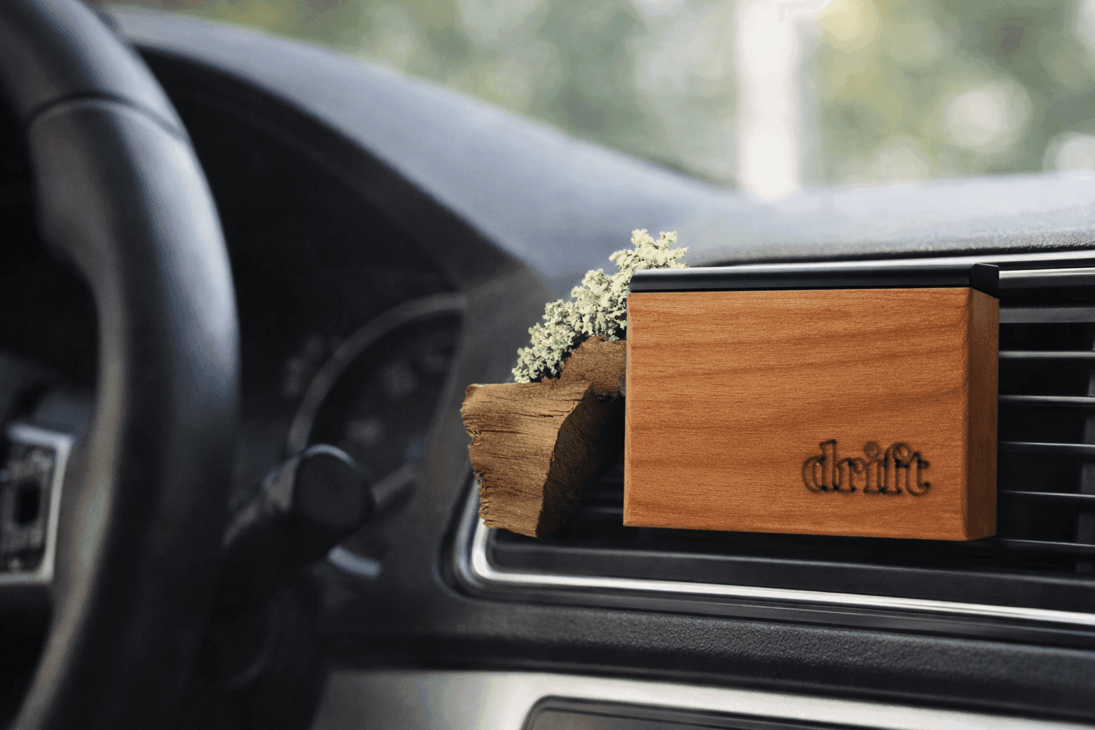 Drift Car Air Freshener visor clip with natural wood fragrance block