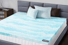 ● Gel-infused DUMOS memory foam mattress topper improving sleep comfort