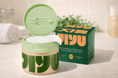 JiYu Toning Polish Pads jar with pre-soaked exfoliating toner pads for brighter, smoother skin