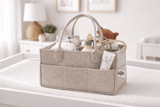 Parker Baby Diaper Caddy organizer with diapers, wipes, and baby essentials in nursery