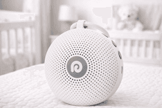 Dreamegg Portable Noise Machine on bedside table for better sleep and noise masking