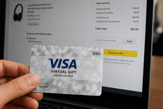 Visa Virtual eGift Card used for online shopping on laptop