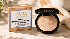 Lightweight LAURA GELLER powder foundation with smooth natural skin finish