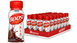 BOOST Original Ready to Drink Nutritional Drink bottle chocolate flavor nutrition shake on white background