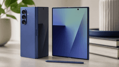 Samsung Galaxy Z Fold7 unfolded showing large AMOLED display with multitasking apps open side by side on a premium foldable smartphone