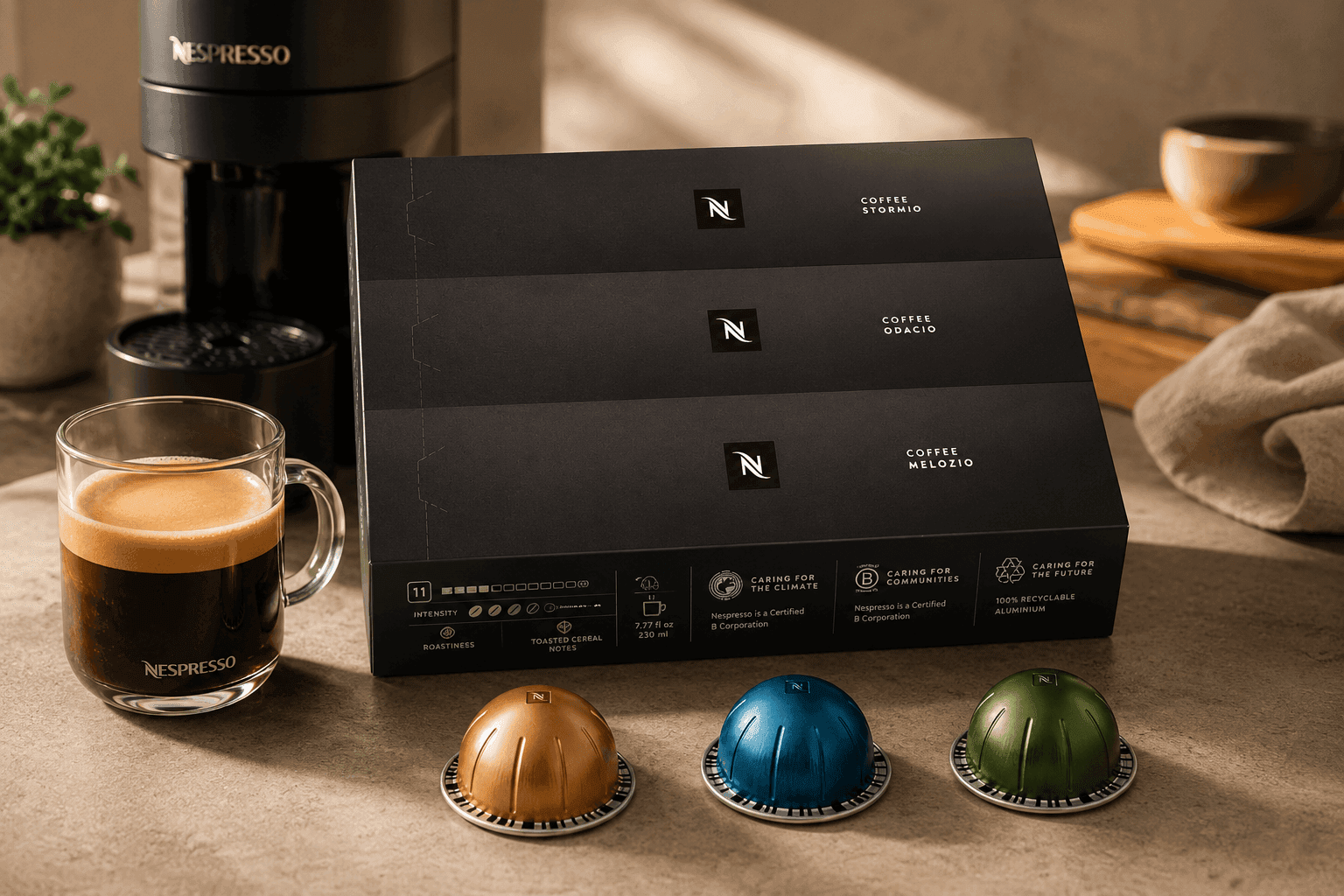 Nespresso Capsules Vertuo assorted coffee pods with premium espresso blends for rich crema and smooth single-serve coffee brewing at home