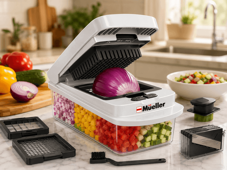 Mueller The Real Original Pro Chopper used for quick meal prep and dicing vegetables